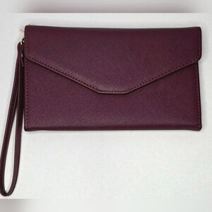 Burgundy Saffiano Travel Wallet Wristlet | Zip & Snap Organizer | EUC